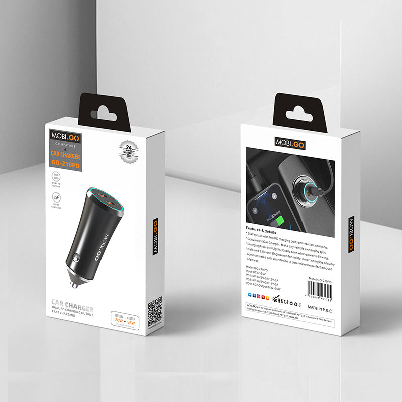 Mobigo Dual PD 36W+36W Fast Car Charger GO210PD