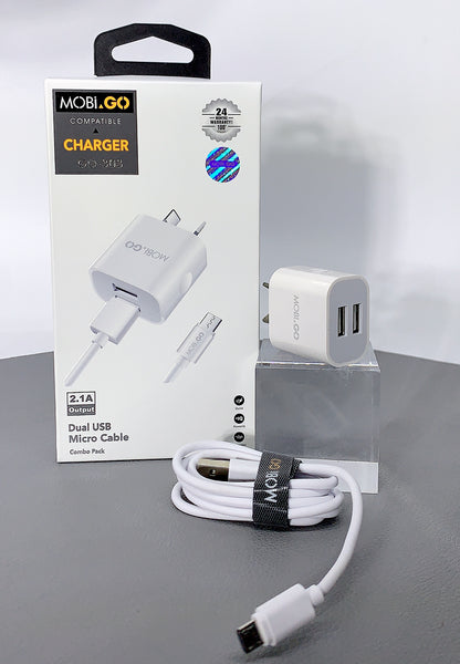 Mobigo GO-303 dual USB fast home charger with micro cable